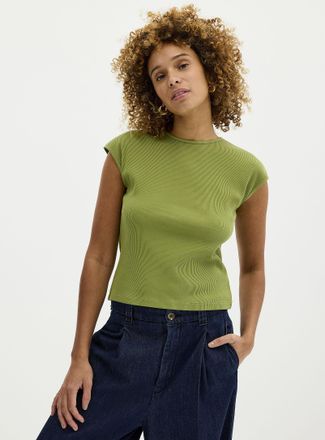 Contemporaine Womens Cap-sleeve fitted ribbed T-shirt