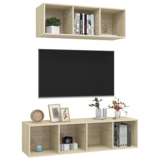 Berkfield Home Practical 2 Piece TV Cabinet Set Sonoma Oak Engineered Wood in Light Oak