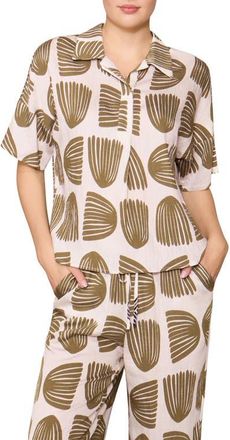 Melloday Easy Woven Pullover Shirt in Bone Olive at Nordstrom, Size X-Small