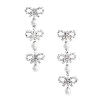 Self Portrait Micro Bow Pearl Tiered Earrings - Dames - Oorbellen - Grijs - ONE Size - Accessoires
