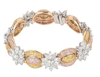 Bespoke Tri-Colour Gold Fancy Yellow, Natural Pink & White Diamond Bracelet
