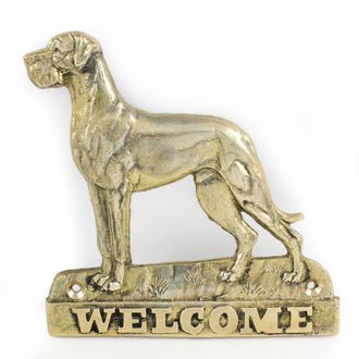 OEM Gran Dan&eacute;s Ii: Placa De Puerta Con Un Perro, Placa De Bienvenida De Lat&oacute;n, Letrero &Uacute;nico Con La Inscripci&oacute;n Welcome De Art-dog