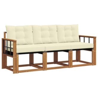 vidaXL Conjunto De Sof&aacute;s De Exterior Con Coj&iacute;n 3 Pcs Natural Y Crema Vidaxl