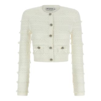 Self Portrait Tweed Jackets, female, White, Size: M Pointelle Diamante Cardigan