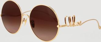 Chlo&eacute; Rounded Metal Sunglasses with Lettering Logo