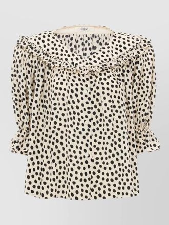 Chlo&eacute; silk dotted ruffled puff-sleeve blouse