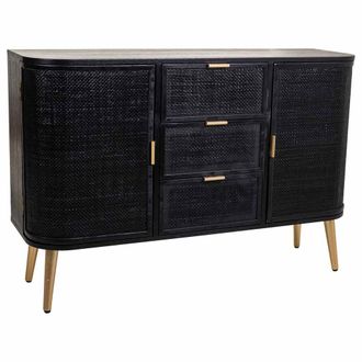 Wanderlust Deco Aparador Madera Y Rat&aacute;n Negro Y Dorado 115x35x80cm