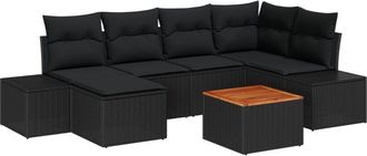 vidaXL Garden Sofa Set with Cushion 7 pcs Black Poly rattan Vidaxl