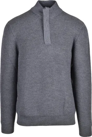 Drumohr Grey Zip Extrafine Merino Wool Mock Neck Sweater