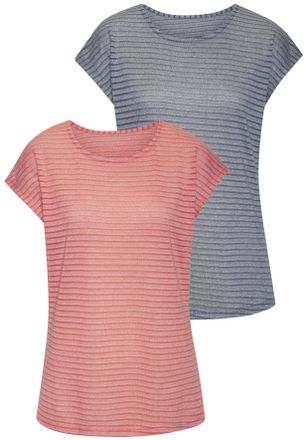 Vivance Kurzarmshirt VIVANCE mit Streifenoptik, Damen, Gr. 32/34, bunt (apricot, navy), Stoff, Obermaterial: 65% Polyester, 35% Viskose, gestreift, bequem nor