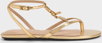 Charles & Keith Adema Metallic Leather Strappy Thong Sandals