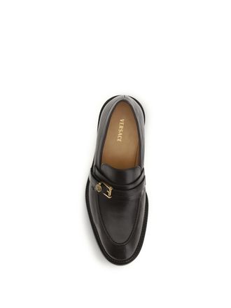Versace Mens Loafers With Medusa Detail, Ebony-Gold Calf Leather Ebony/gold