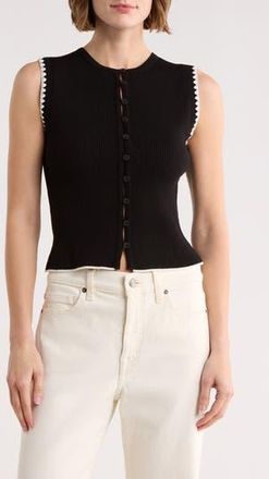 Blu Pepper Contrast Stitch Knit Button Front Top in Black at Nordstrom Rack, Size Medium