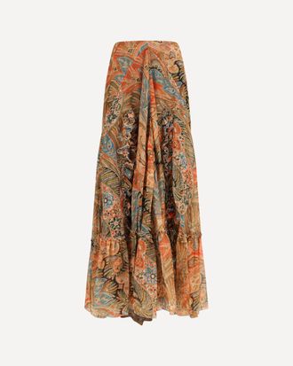 Etro Silk long Skirt with flounce and paisley motif Female 44