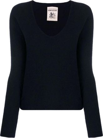 Semicouture V-hals Gebreide Kleding - Dames - V-hals truien - Blauw - L - Truien & Vesten