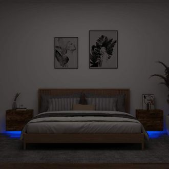 vidaXL Mesitas De Noche De Pared Con Luces Led 2 Uds Roble Ahumado Vidaxl
