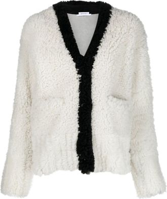 Thom Browne shearling V-neck cardigan - women - Sheep Skin/Shearling - 38 - White