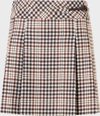 Akris Houndstooth Tweed Wool-Blend Mini Kilt Skirt