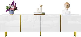 STILVORA Mueble Tv Con 4 Puertas Y Bisagras Soft-close, Acabado Lacado Brillante, De Mdf, 170&times;35&times;46 Cm, Blanco