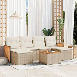 vidaXL Vidaxl - Set Sof&aacute;s De Jard&iacute;n 7 Piezas Y Cojines Rat&aacute;n Sint&eacute;tico Beige