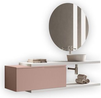 Aquadesign Mueble de baño 5 piezas en mdf blanco/rosa empolvado