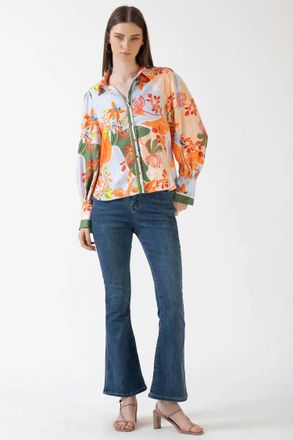Celina Moon Jana Button Up Blouse In Peach Foliage