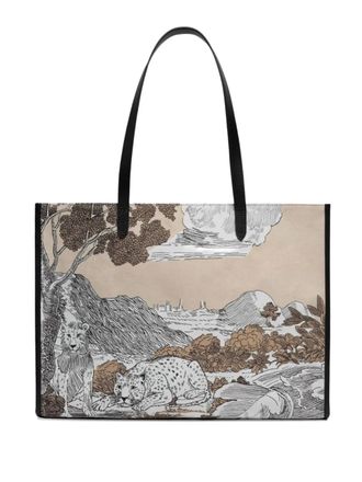 Inou&iuml; Editions printed shoulder bag - women - Cotton/Leather - OS - Neutrals