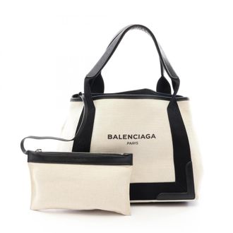 Balenciaga Black Ivory Canvas Leather Tote Bag (Pre-Owned)
