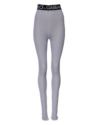 Dolce & Gabbana Womens Logo-Embroidered Nylon Leggings Gray Elastane