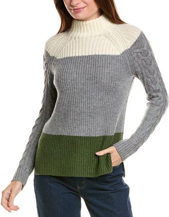 Forté Cashmere Colorblocked Funnel Neck Wool & Cashmere-Blend Sweater