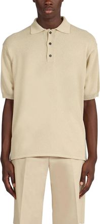 Ferragamo Logo-Plaque Knitted Polo Shirt - Beige