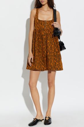 Ganni Animal Print Denim Dress, Womens, Orange