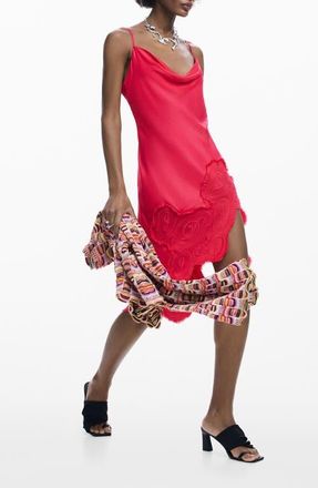 Desigual Lace Trim Asymmetric Slipdress in Red at Nordstrom, Size X-Small