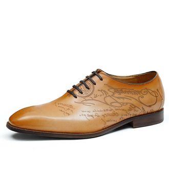 Generic Mens Lace Up Wedding Dress Shoes Low Block Heel Vintage Brogues Pointed Toe Business Office Shoes,Yellow,6.5 UK