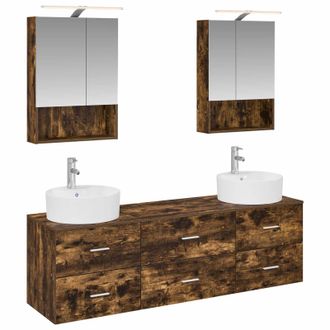 vidaXL Juego De Muebles De Ba&ntilde;o 5 Pcs Roble Ahumado Vidaxl