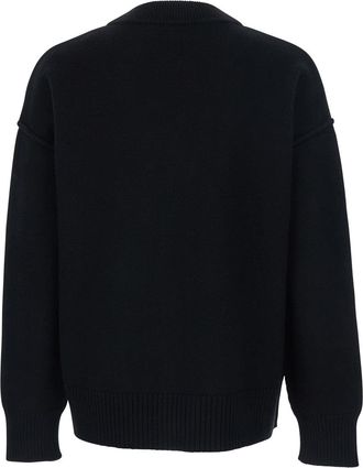 Ami Mens Cardigan V-Neck Black Wool Tops Top