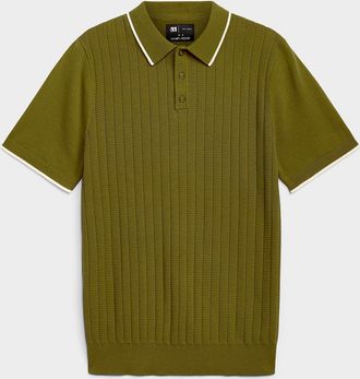 Le 31 Mens Wide-rib knit Polo Shirt