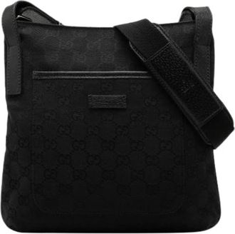 Gucci Pre-owned Canvas Crossbody Bag - Dames - Vintage Schoudertas - Zwart - ONE Size - Leer - Vintage