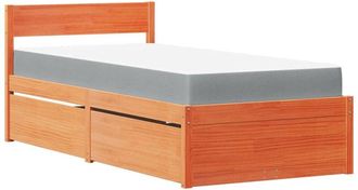 vidaXL Bed with Drawers and Mattress Wax Brown 90x190 cm Single Solid Wood Pine Vidaxl