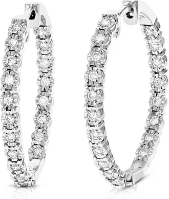 Vir Jewels 1/2 cttw Lab Grown Diamond Hoops Earrings in Sterling Silver With Hidden Post For Women