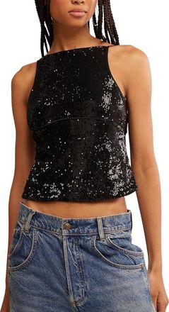 Free People Womens Free People James Sequin Crop Tank Top Black Adjustable Straps GBO629