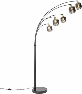 QAZQA Moderno L&aacute;mpara De Pie Negra Con Dorado Y Cristal Ahumado 5 Luces - Zuzanna Vidrio /acero Alargada Adecuado Para Led Max. 5 X 25 Watt - Qazqa