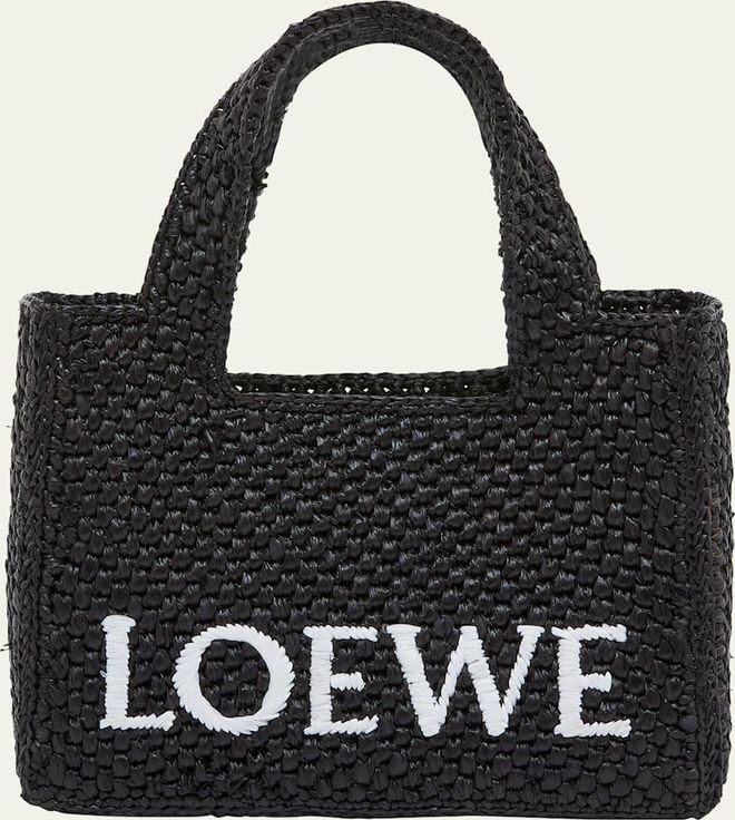 x Paulas Ibiza Font Logo Mini Tote Bag in Raffia