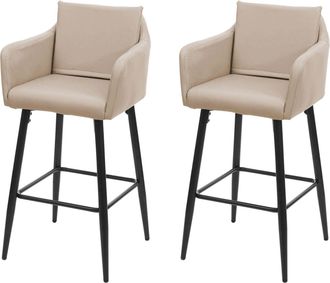 Hhg Lote De 2 Taburetes De Bar Hhg-754, Taburete De Bar Taburete De Bar, Reposapi&eacute;s De Metal, Imitaci&oacute;n De Cuero Topo-beige