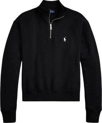 Polo Ralph Lauren Turtlenecks, female, Black, M, Quarter Zip Fleece Jumper