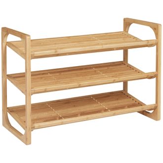 HOMCOM Bamboo Shoe Rack - 3-tier Shoe Storage Shelf for 9 Pair Shoes for Entryway | TJ Hughes