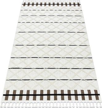 RugsX Alfombra Sevilla Y611a Conducci&oacute;n, Diamantes Marr&oacute;n / Blanco Franjas Bereber Marroqu&iacute; Shaggy White 160x220 Cm