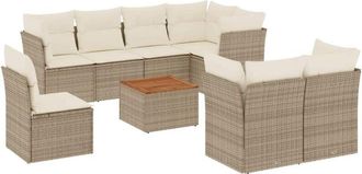 vidaXL Set De Sof&aacute;s De Jard&iacute;n 9 Pzas Con Cojines Rat&aacute;n Sint&eacute;tico Beige Vidaxl