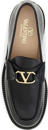 Valentino Garavani Womens Leather Loafers Vlogo Signature Black Goatskin