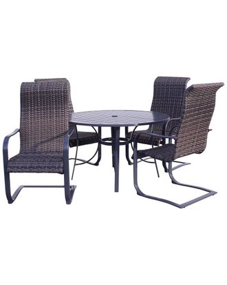 Courtyard Casual Santa Fe Dark Gray 5Pc Dining Set With 48In Round Table And 4 Wicker Spring Chairs